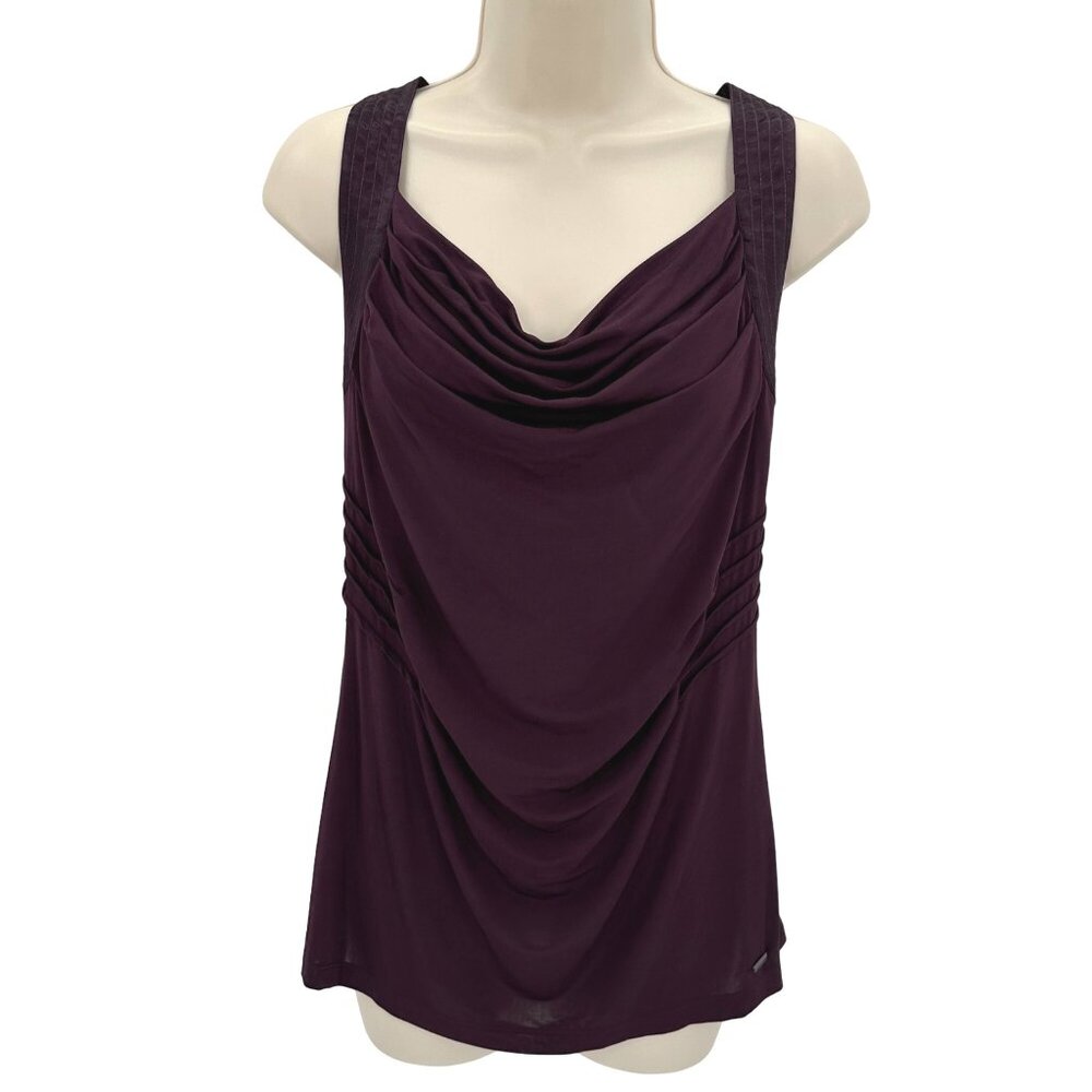 Guess Womens Sleeveless Drape Front Top Size L Viscose Blend Plum
